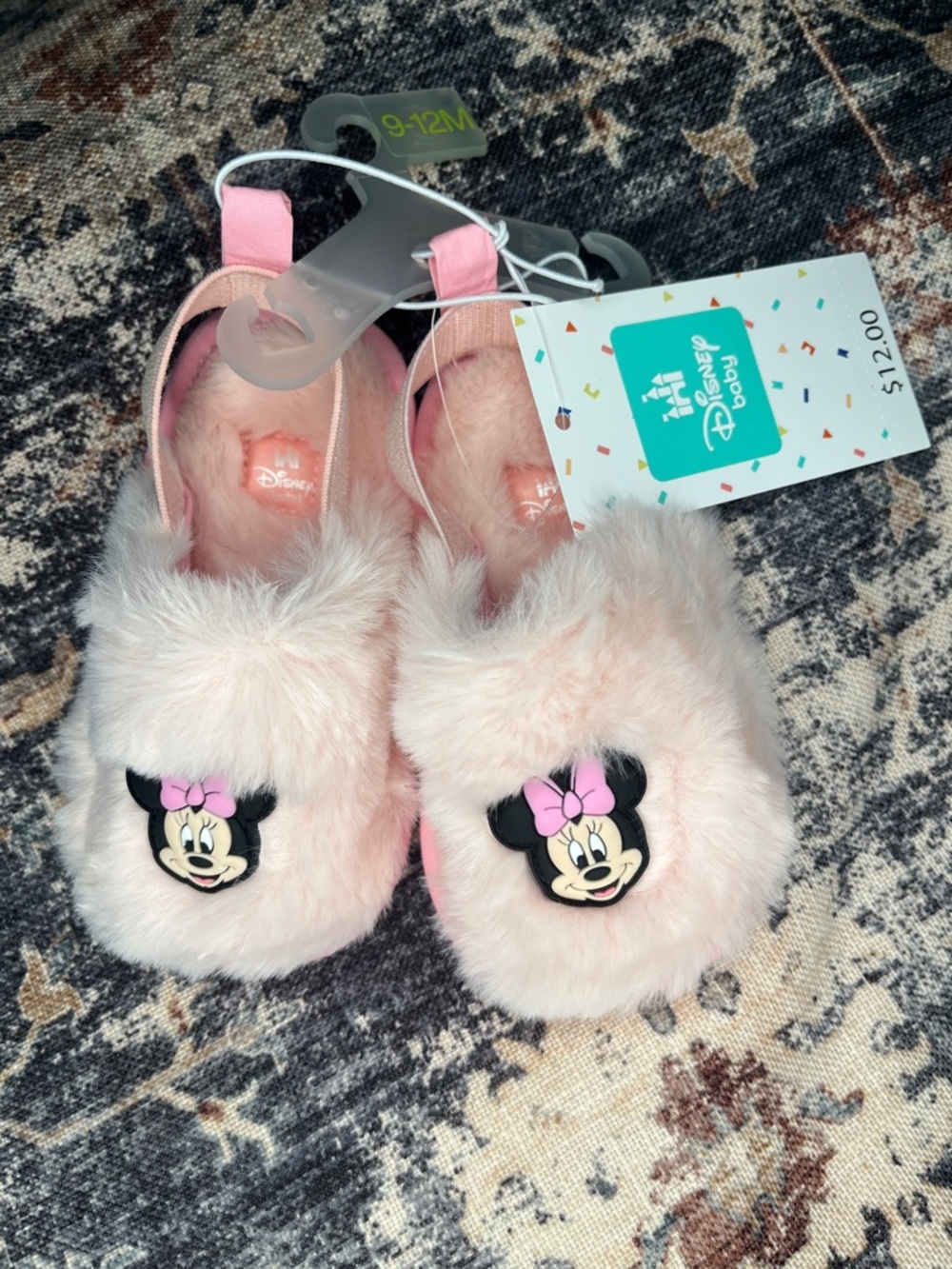 Disney Baby Pink Minnie Mouse Fuzzy Slip-On Slippers